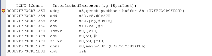 interlockedIncreament_arm64